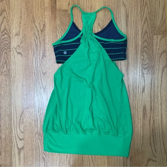 Lululemon Athletica No Limits 2 in 1 Green and Navy Stripe Strappy Tank Top - Picture 6 of 9
